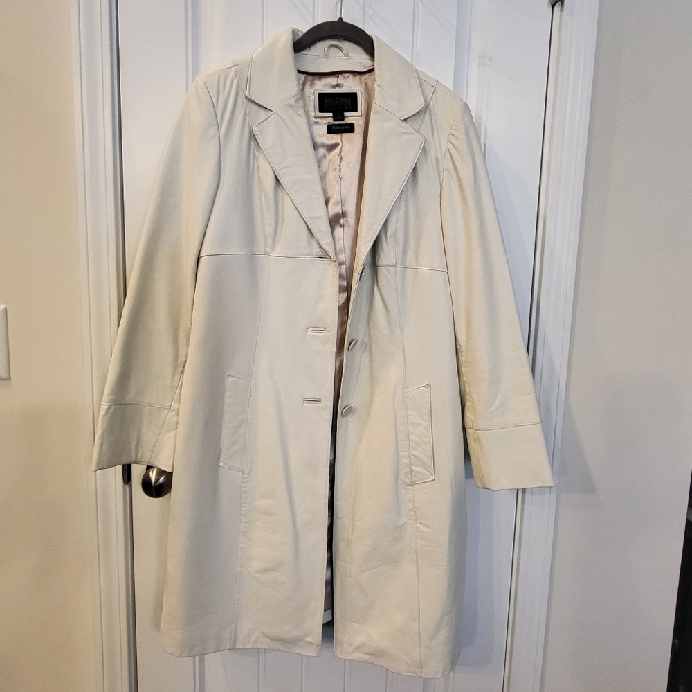 Classic Cream Leather Trench Coat
